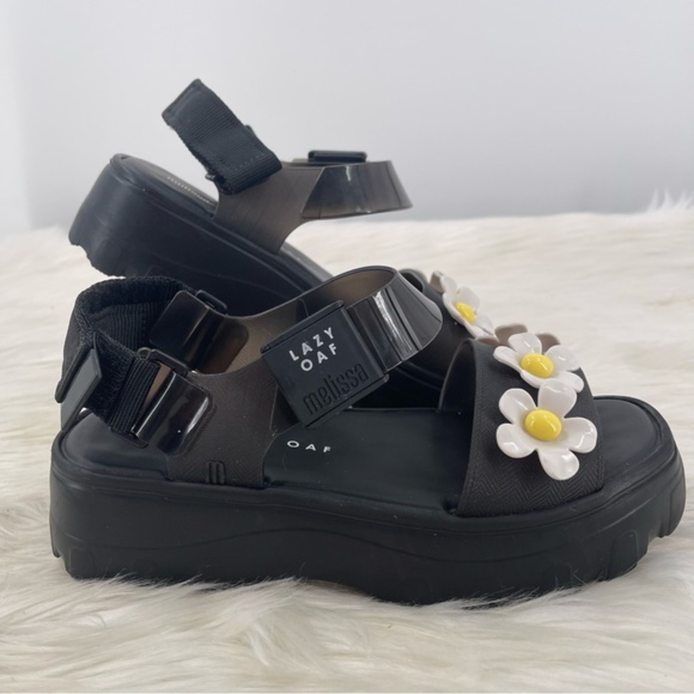 lazy oaf melissa size 8 platform sandals black daisy